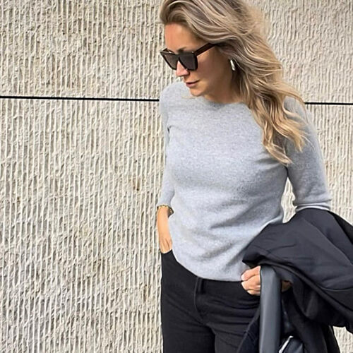 Basic kasjmier trui met ronde hals